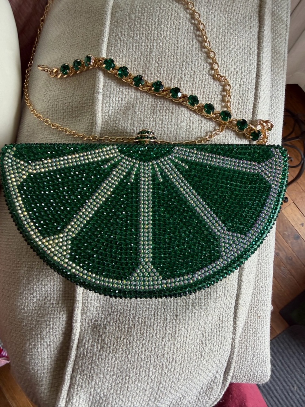 Emerald Green Crystal Citrus Clutch with Gold Chain - Picture 2 of 5